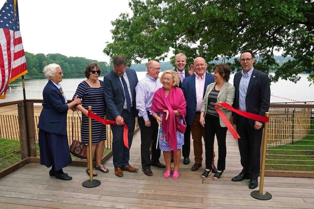 Family members of the late Senator Charles E. Shannon join DCR Commissioner Brian Arrigo, EEA Secretary Rebecca Tepper, Senator Patricia Jehlen, Rep. Michael S. Day, and Rep. Sean Garballey for the Shannon Bathhouse ribbon cutting.  