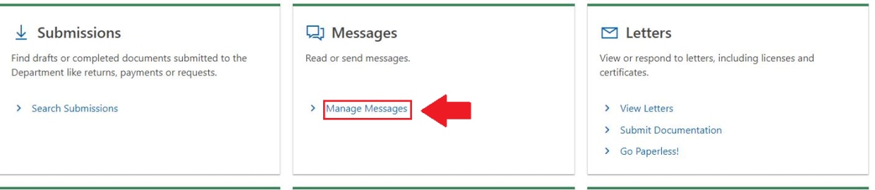 MassTaxConnect Manage Messages link