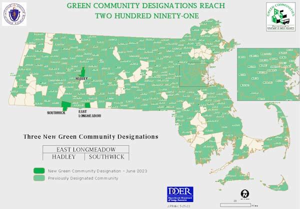 Map of state showing 291 municipalities designed as Green Communities