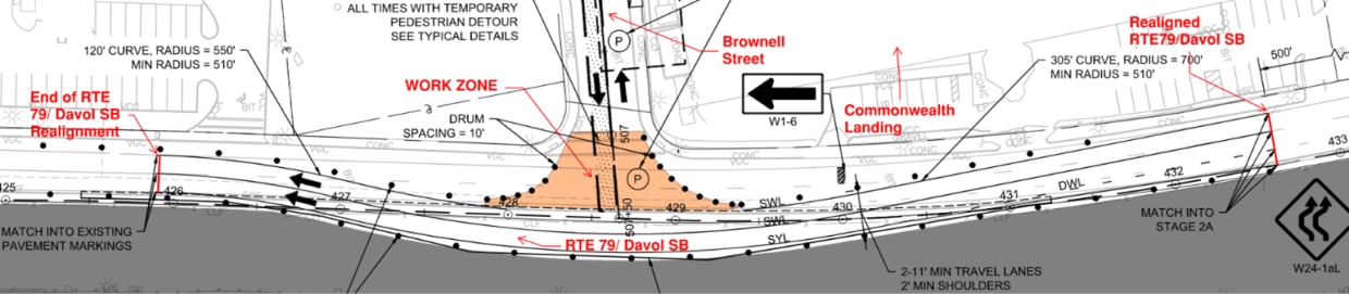 map showing traffic patterns near Brownell Street