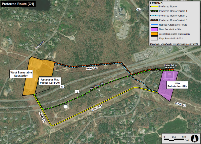 Onshore Route, New Onshore Substation to West Barnstable Substation
