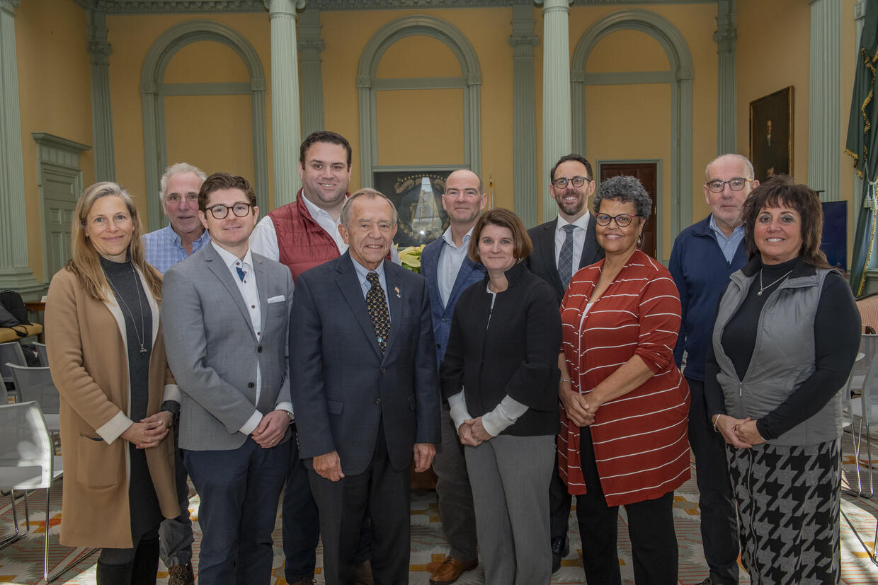 The Stewardship Council stands in the Senate Reading Room at the Massachusetts State House with DCR Commissioner Brian Arrigo.