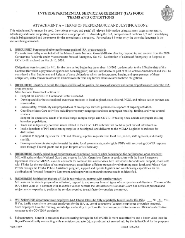  o	Image: This is an excerpt from MIL’s original fiscal year 2021 ISA with A&F (specifically, it shows Attachment A from the ISA). This excerpt includes details such as the performance goals and the responsibilities of each party involved.