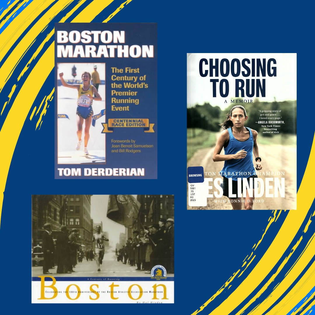 Books from the State Library's collections about the Boston Marathon and running