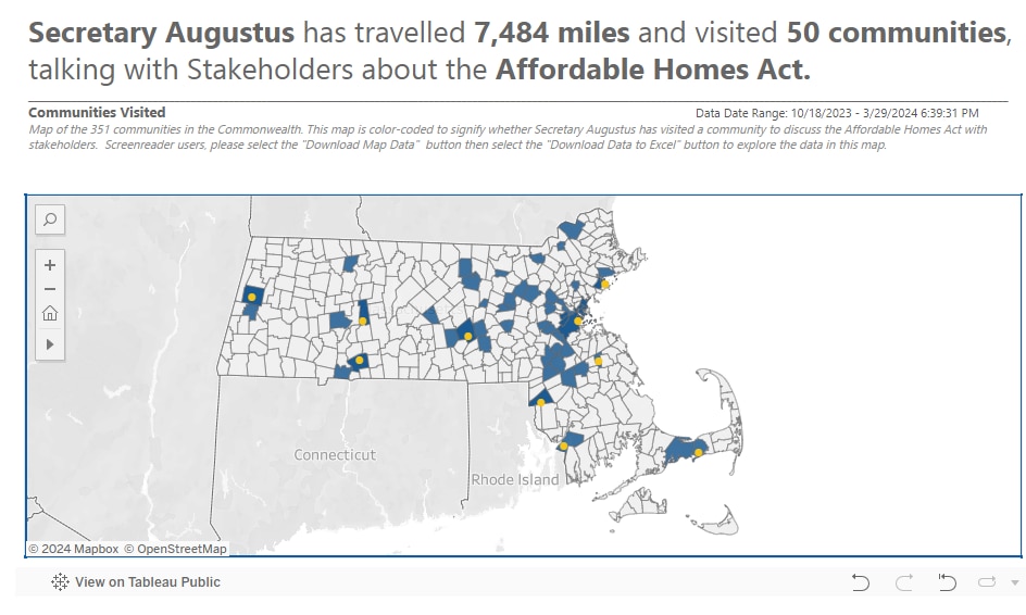 Secretary Augustus has travelled 7,484 miles and visited 50 communities, talking with Stakeholders about the Affordable Homes Act.