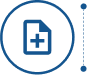 blue outline of a circle with a document icon with a plus sign inside it, to the right, a timeline