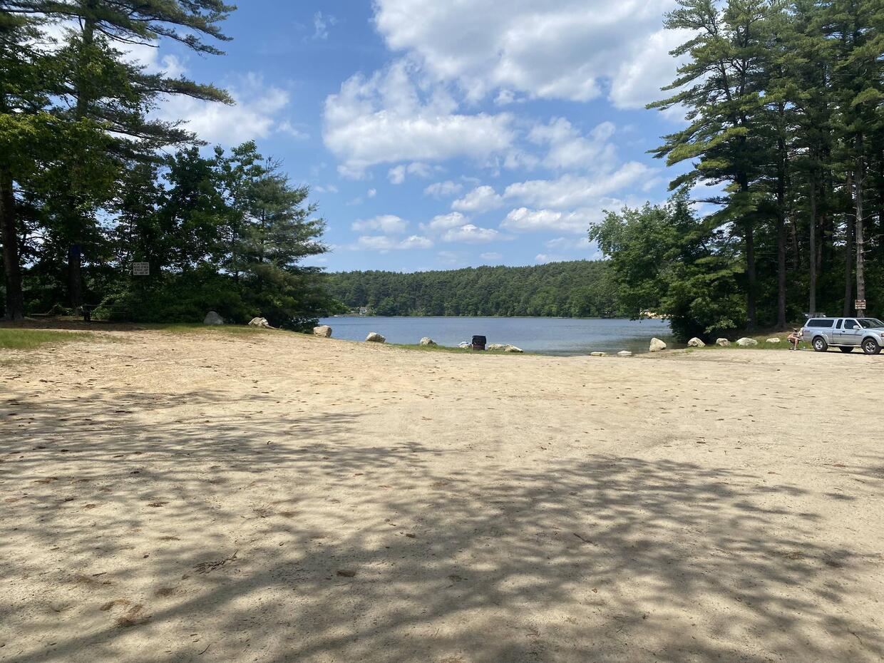 Parking for Little Pond shore access in gravel lot