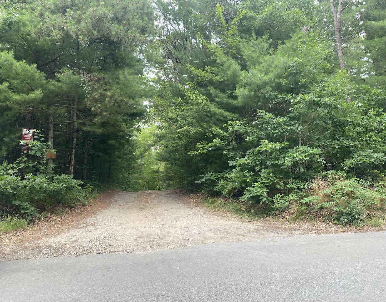 Dirt access road off of Pinkham Road.