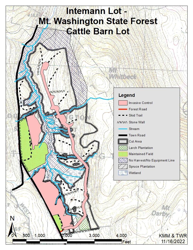 Map showing where the invasive species control will take place with the Cattle Barn Lot. 