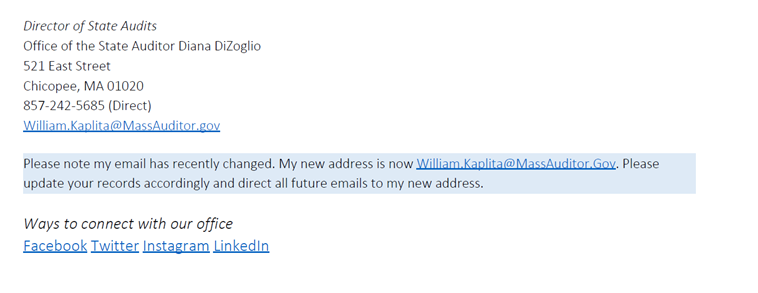 This is the signature section of an email from the Office of the State Auditor to the Office of the Governor, dated December 6, 2024.