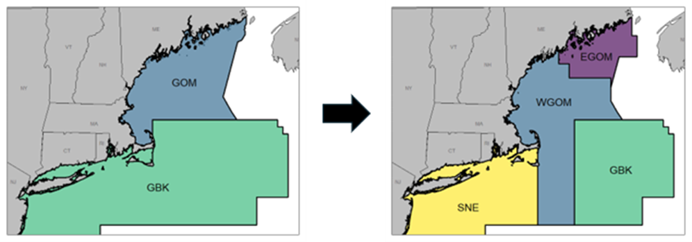 A figure showing management units for Atlantic cod on a map.