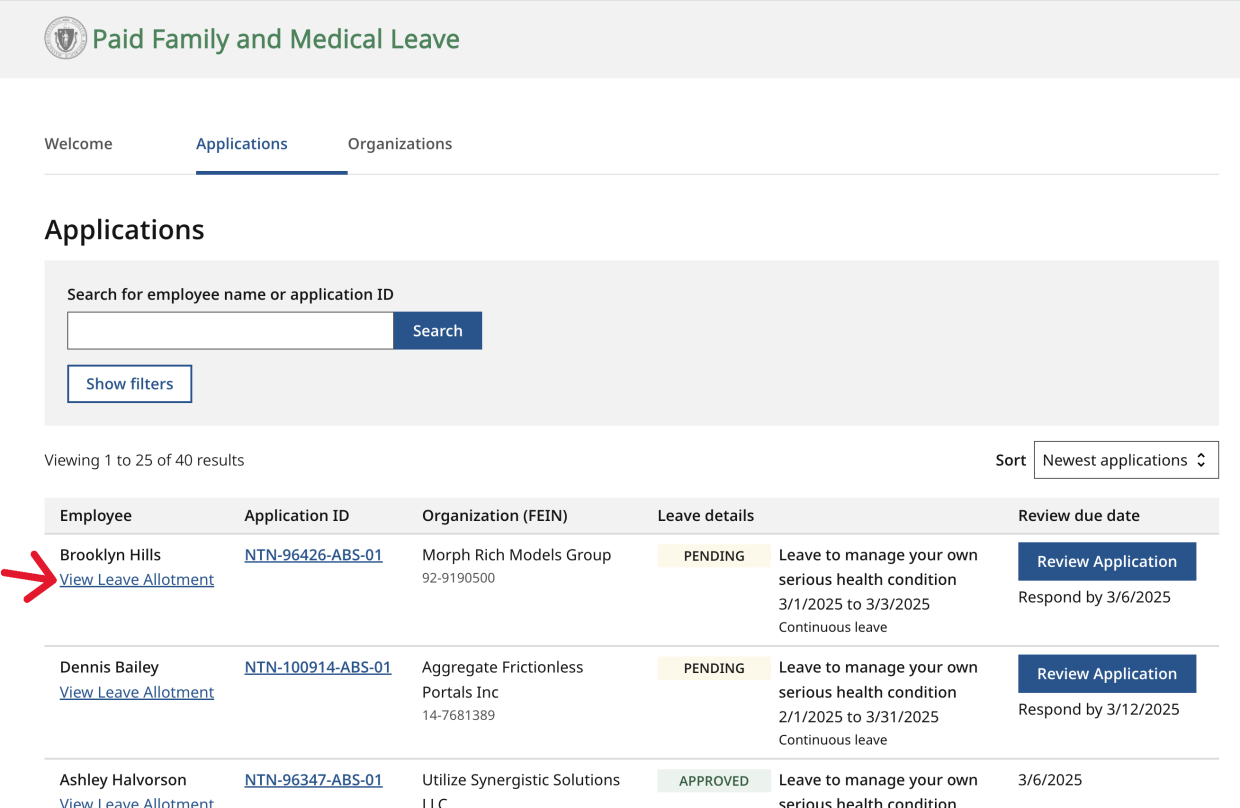 finding leave allotment Leave admin