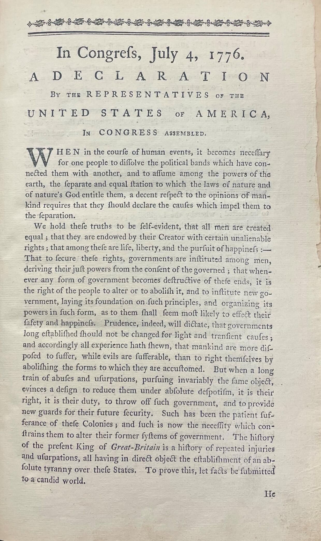 1789 version of the Declaration of Independence printed as part of The Perpetual Laws of the Commonwealth of Massachusetts 
