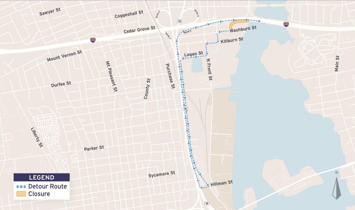 Washburn Street closure detour map