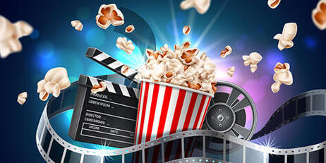 movie film and bucket of popcorn