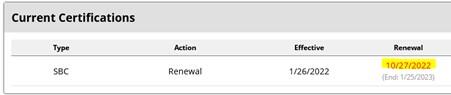 Current certifications section on a website