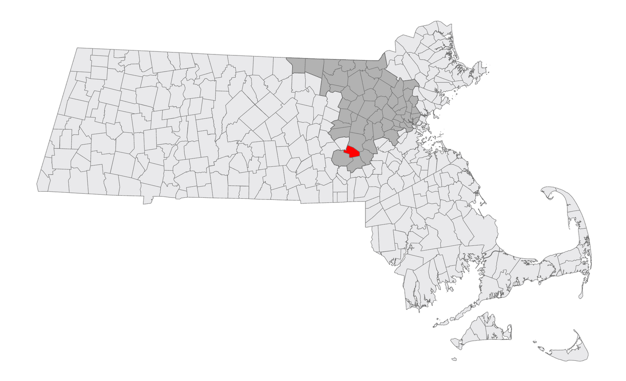 A map of MA with Ashland highlighted 