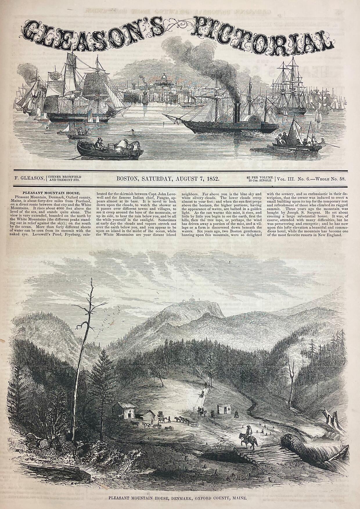 First page from the August 1852 issue of Gleason's Pictorial