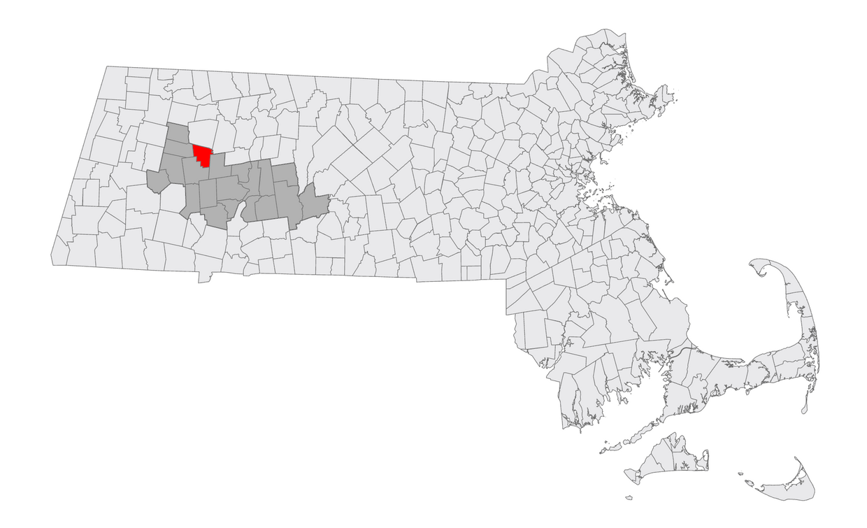 A map of MA with Goshen highlighted 