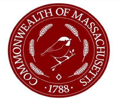 A submission for the Massachusetts Seal - There are six feathers in a circle on a crimson background.