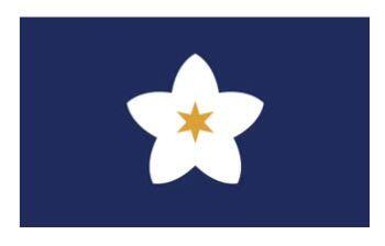 A submission for the Massachusetts flag: A white mayflower with a six-pointed gold star in its center sits against a dark blue background.
