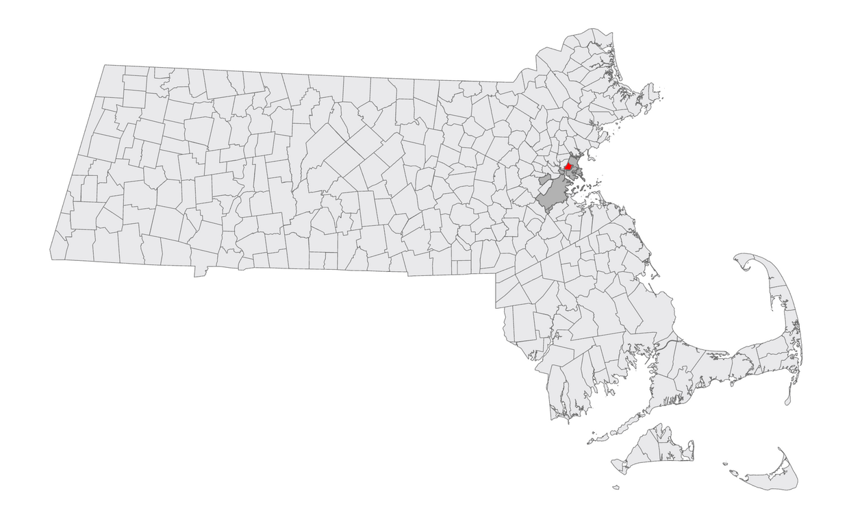 A map of MA with Chelsea highlighted 