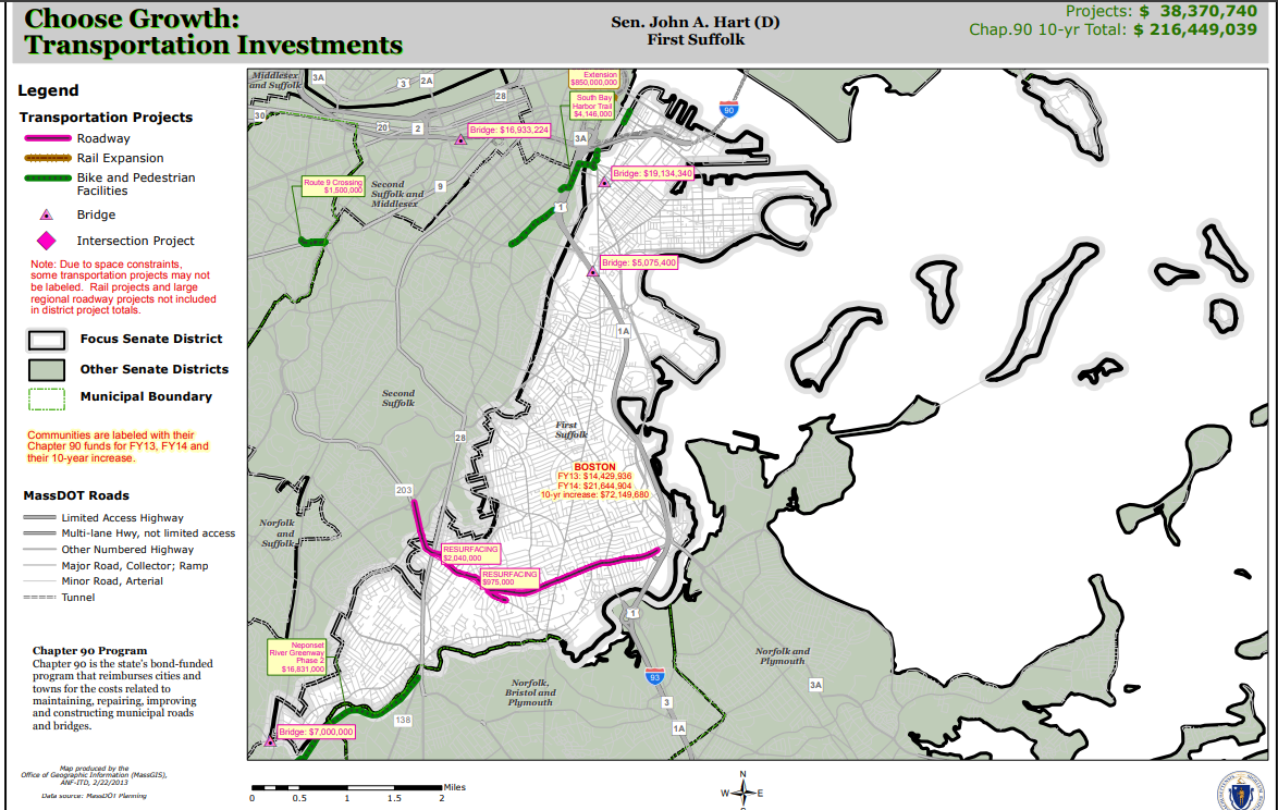Potential transportation and education improvements in the First Suffolk Senate District.