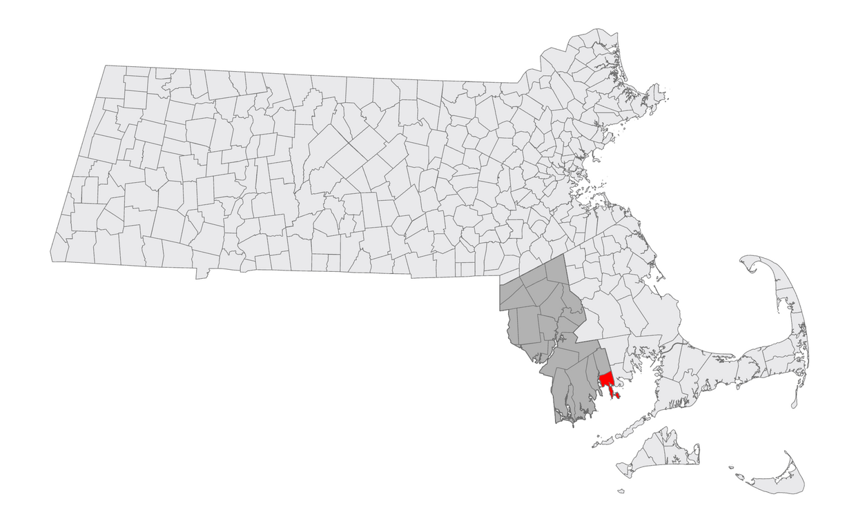 A map of MA with Fairhaven highlighted 