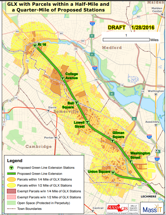 Parcels along proposed MBTA green line extension