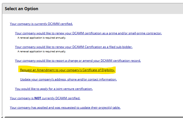 select amend certificate