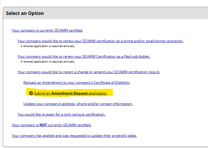 select submit amendment