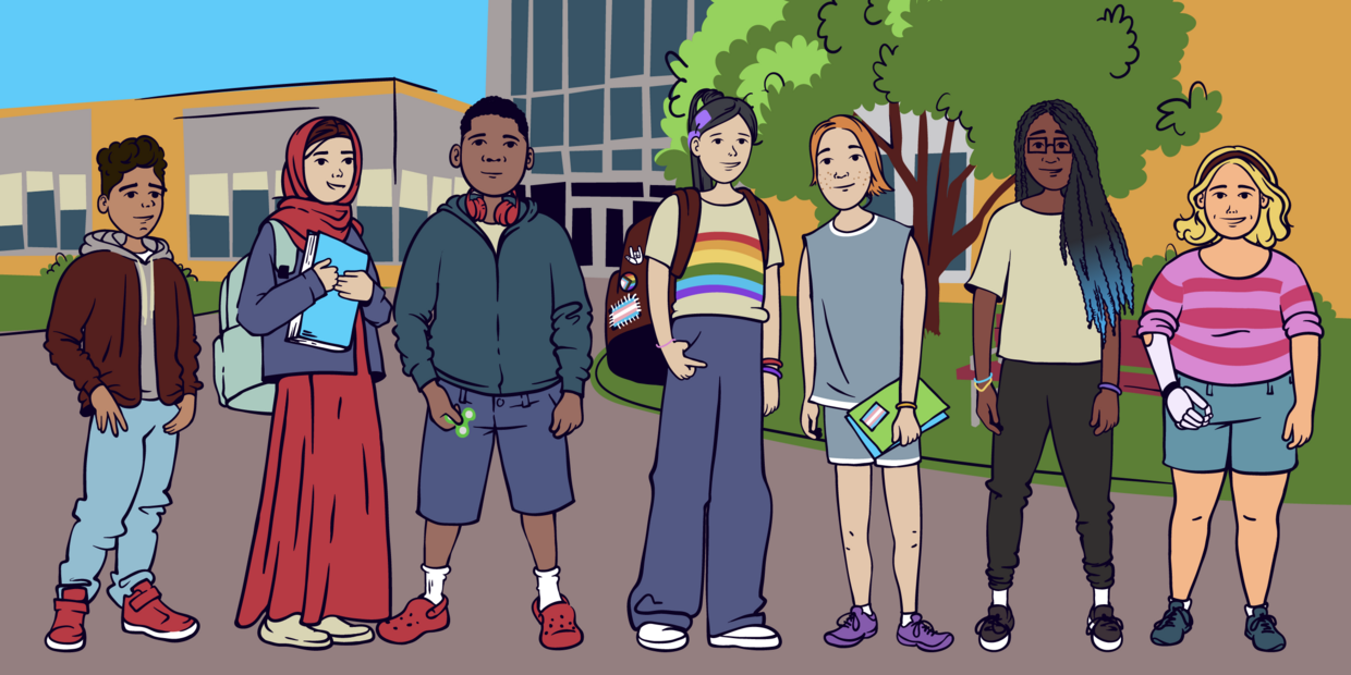 Diverse group of teens standing together 