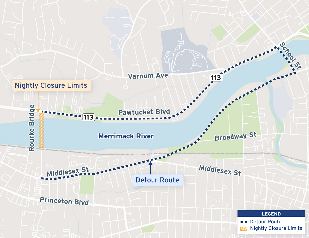 Rourke Bridge detour map