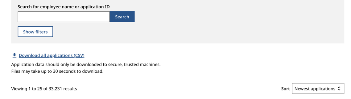 screenshot of the leave administrator application download view in the PFML employer portal