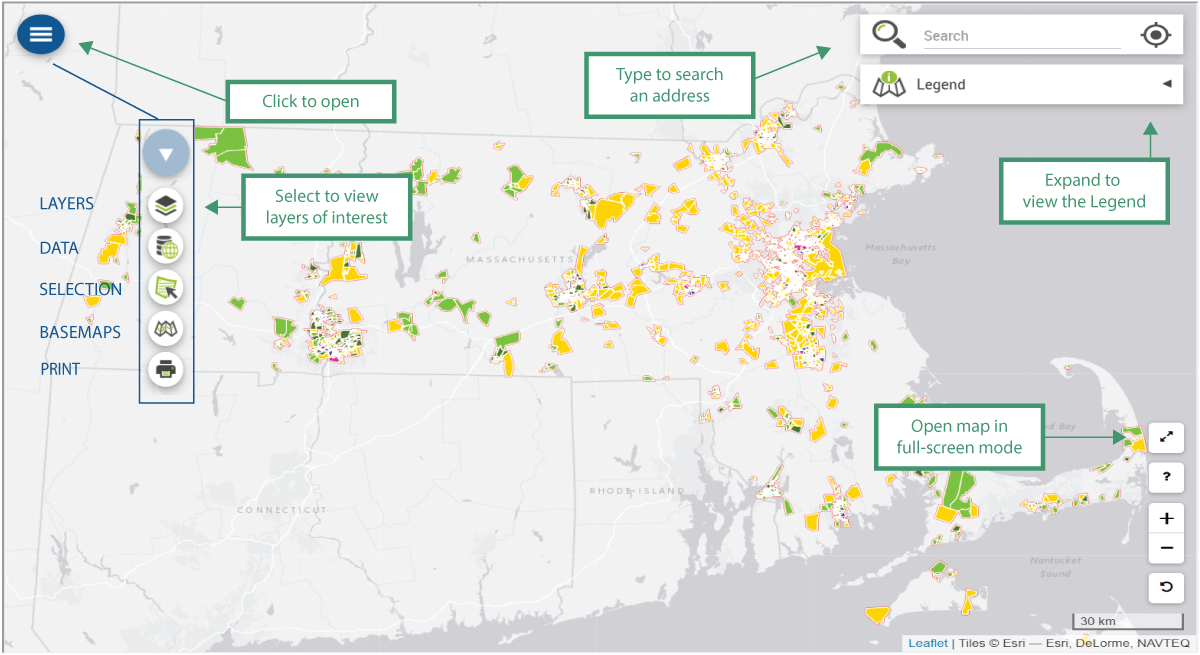 Environmental justice custom mapping tool sample highlighting function of the map.