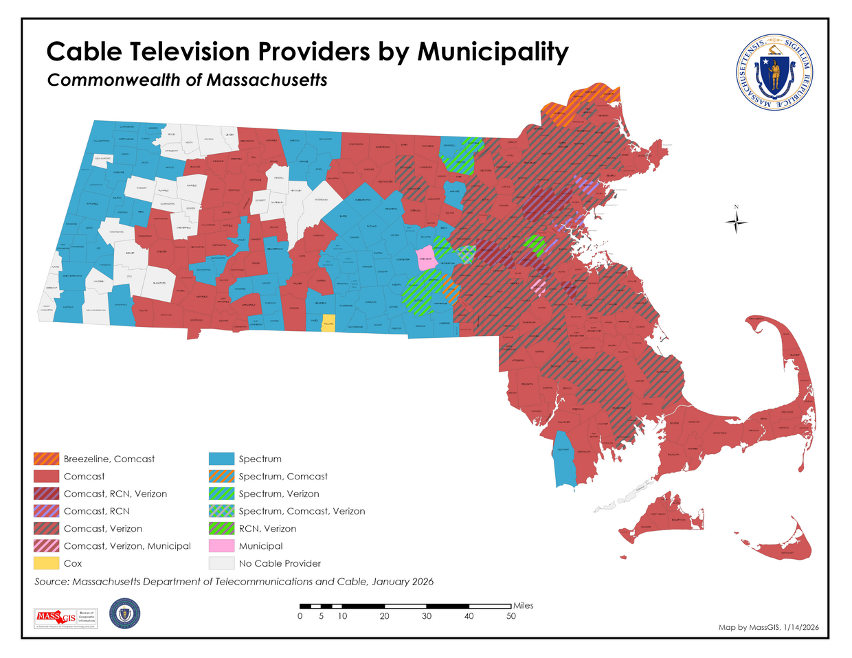 Map of cable providers in Massachusetts