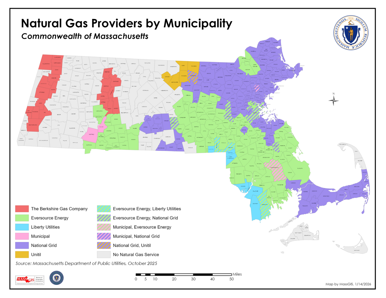 Map of natural gas providers in Massachusetts