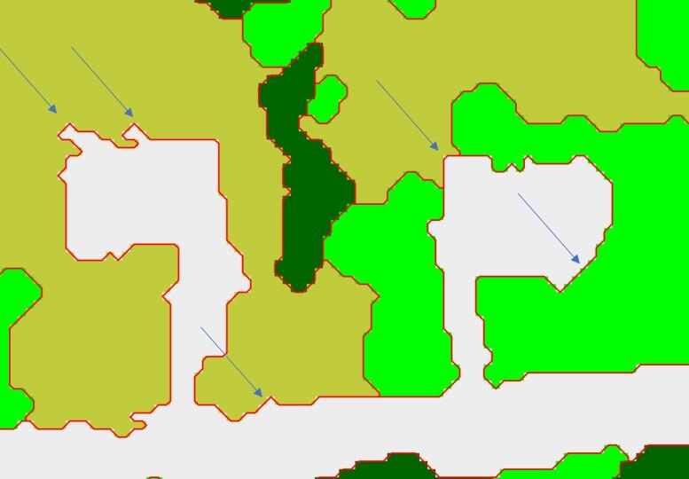 Several polygons of different colors simplified landcover