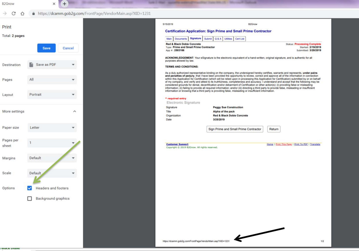 screen shot of online portal