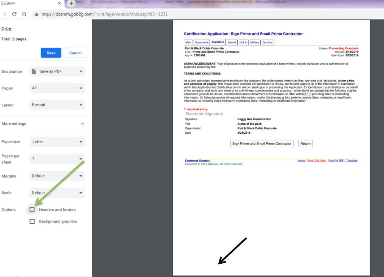 screen shot of online portal