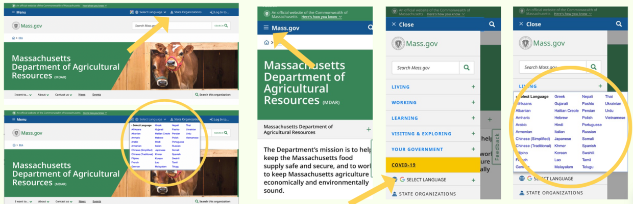 Observação: todos os sites Mass.gov podem ser traduzidos automaticamente em “Selecionar idioma” na parte superior da tela.&nbsp; 