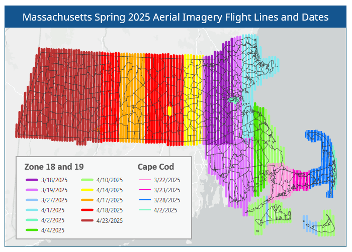 Map of 2025 aerial imagery flight lines and dates