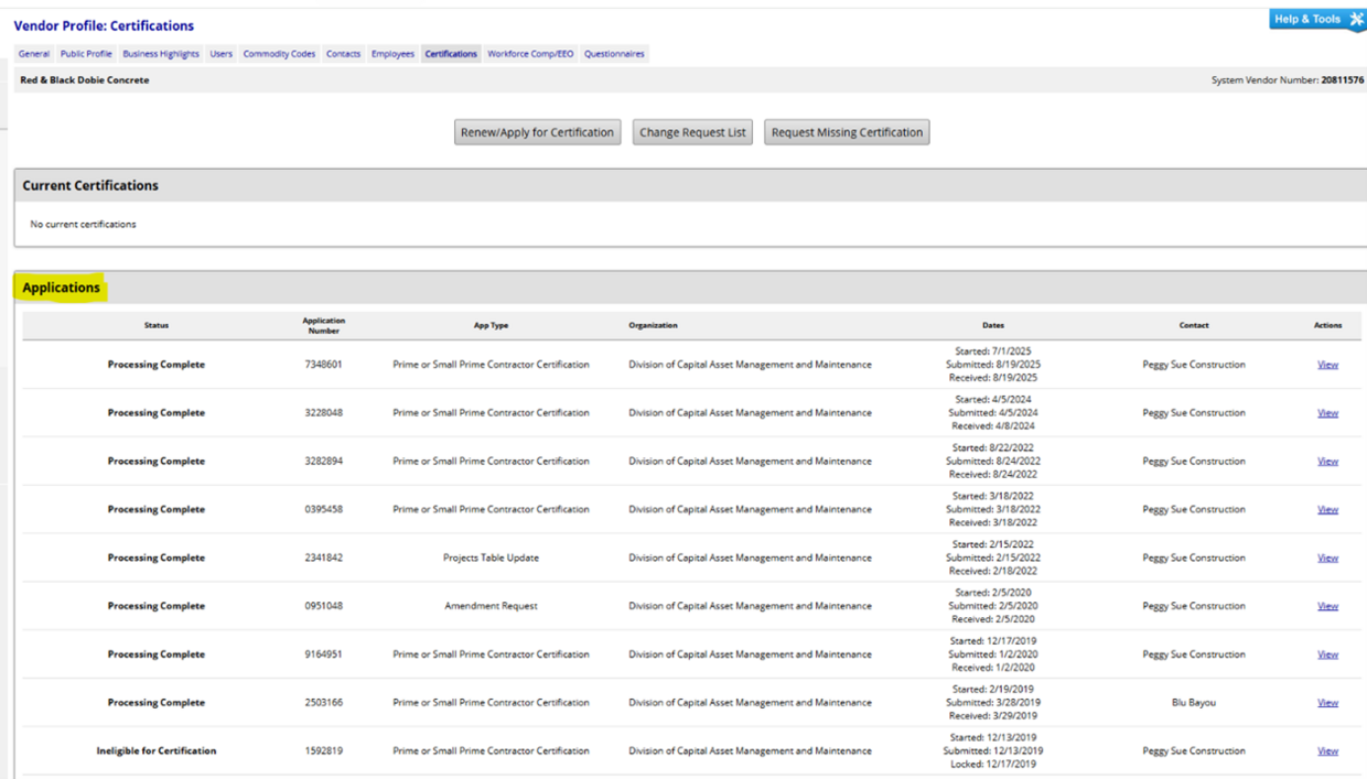 vendor profile applications