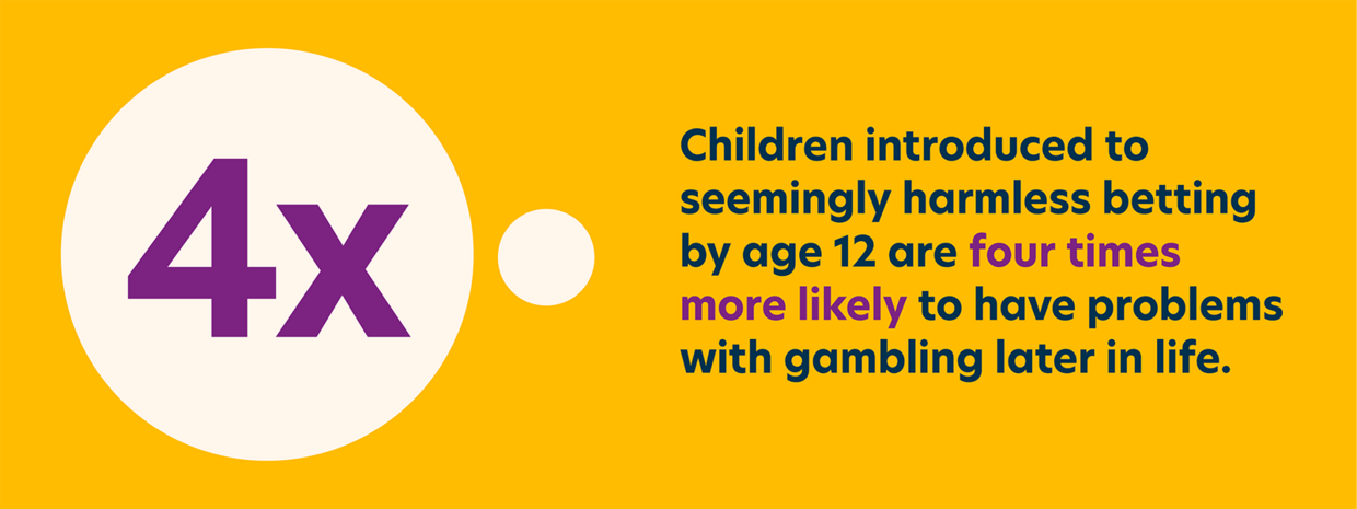 Children introduced to seemingly harmless betting by age 12 are four times more likely to have problems with gambling later in life. 