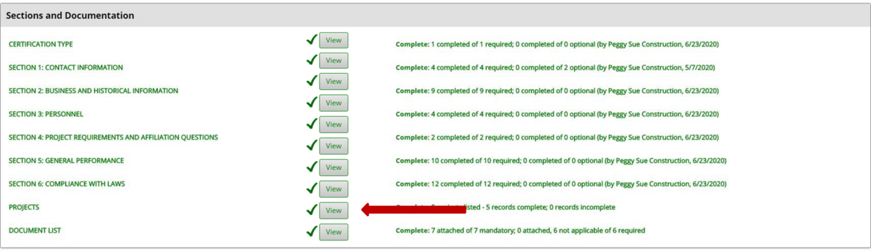 application projects table