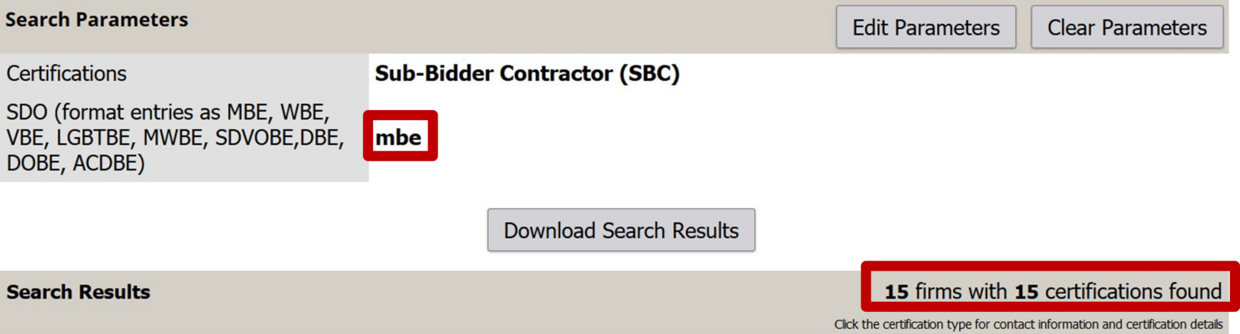 search for a company with the MBE designation