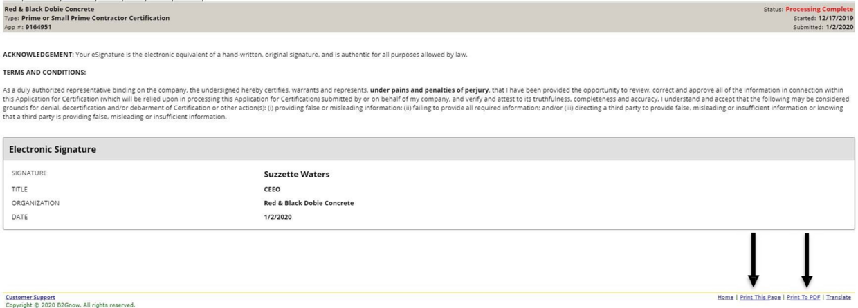 Printing application signature