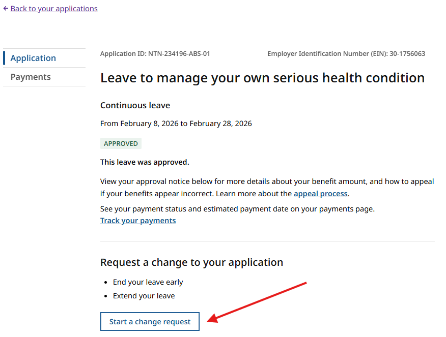 Start Change Request screenshot