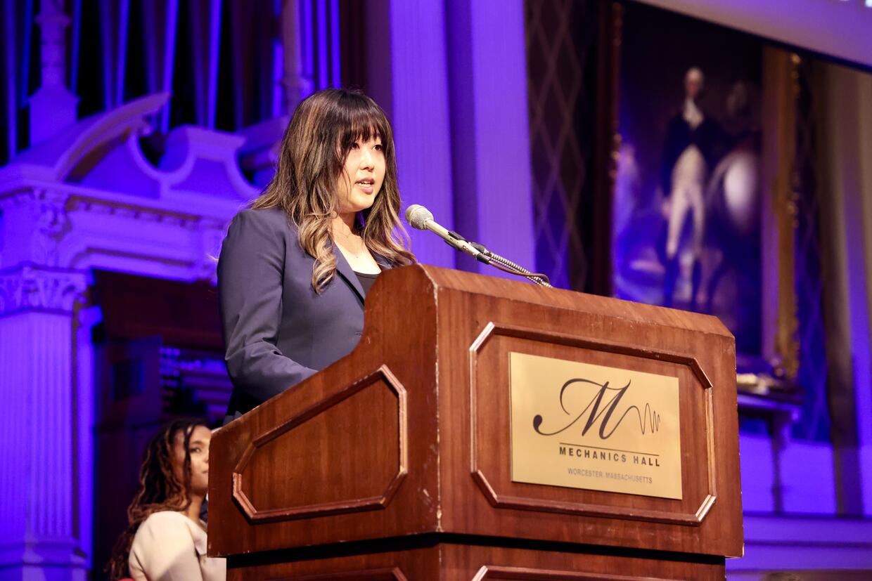 Public Safety and Security Secretary Gina Kwon delivering the keynote address at the RTC 339 graduation.&nbsp;