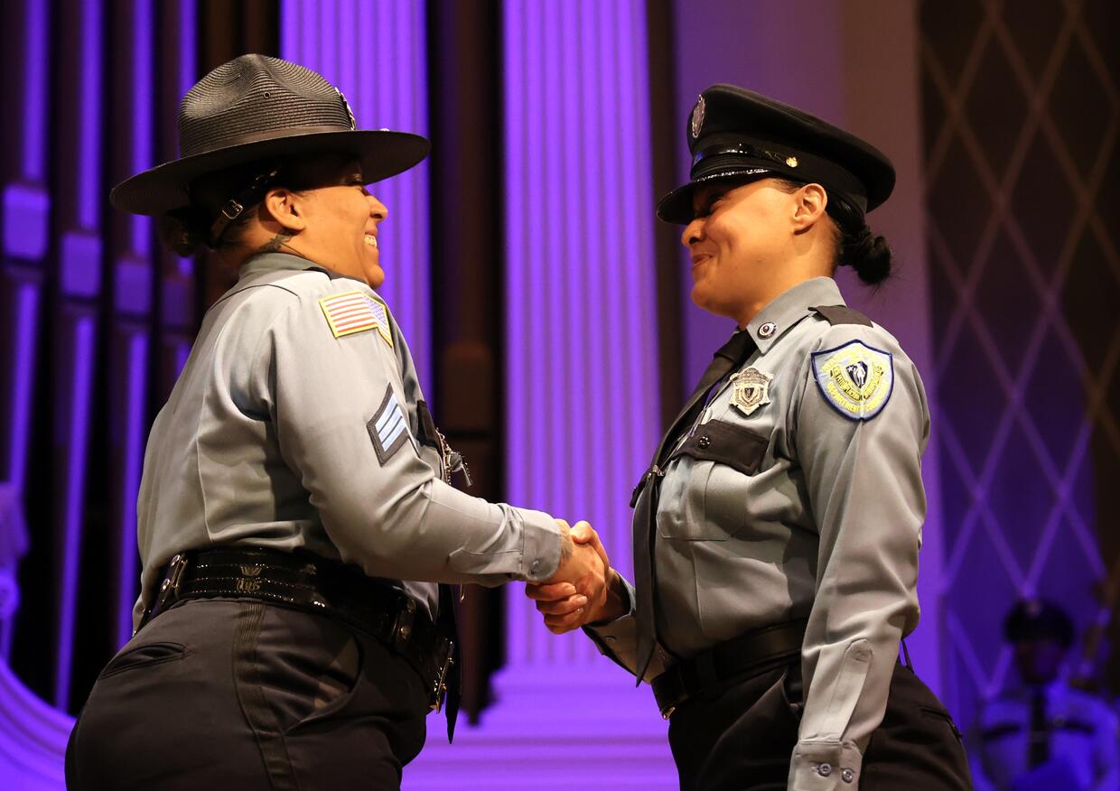 A new graduate of the RTC 339 is pinned during the graduation ceremony Friday.&nbsp;